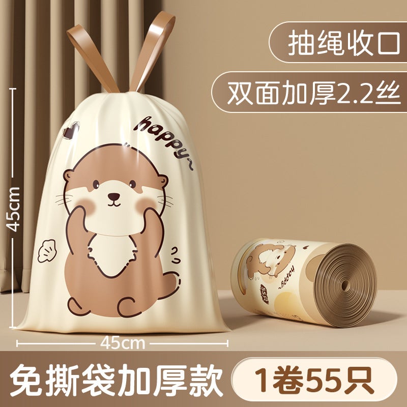 Otter-Free Garbage Bag Household Tear-Free Cartoon Printed Thickened Drawstring-Type Portable Large Automatic Collapsed Plastic Bag - Image 1